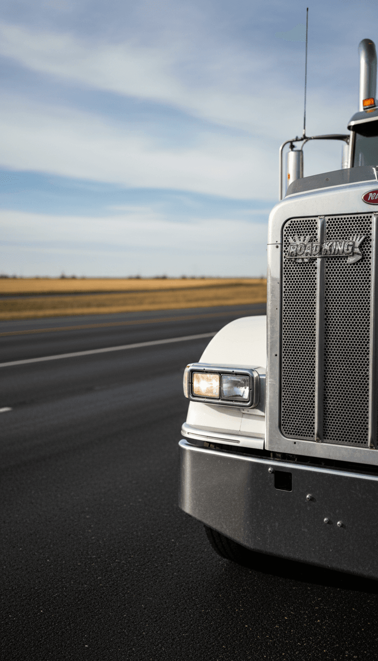 Heavy-duty truck grille on open highway